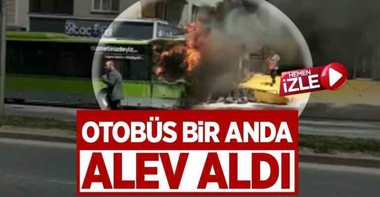 Tek Yokuşu’nda belediye otobüsü alev alev yandı.
