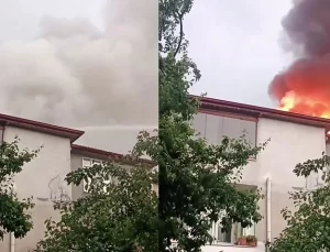 Geyve’de bir evin çatısına düşen yıldırım yangına sebep oldu